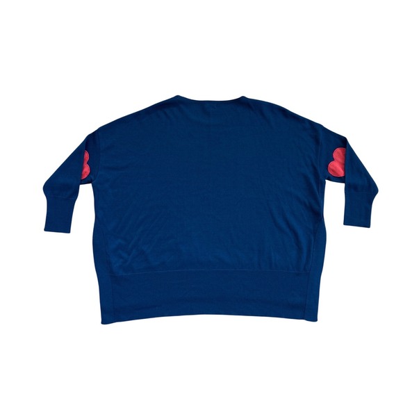 Mersea amour Sweater Navy Blue Heart Elbow Patches Oversized Lagenlook OS - Picture 3 of 8